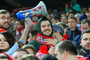 Create meme: fans, male cheerleader, CSKA locomotive photo fans