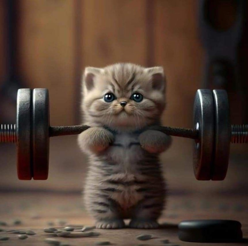 Create meme: sporty kittens, A kitten in the gym, a cat with a barbell
