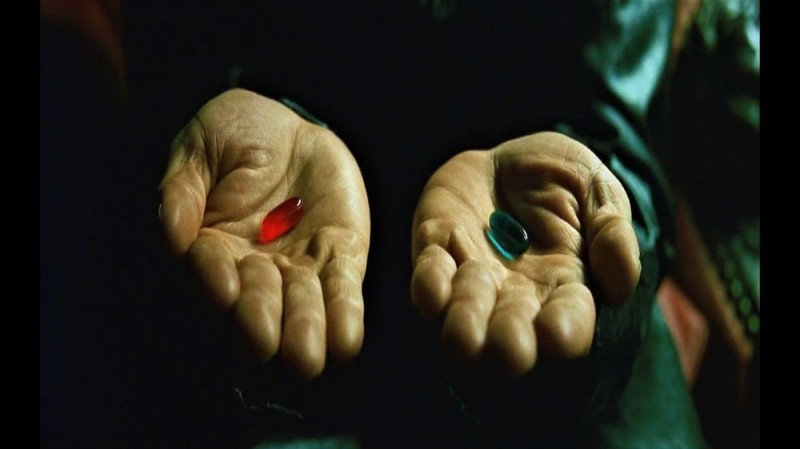 Create meme: morpheus pills, red pill , Morpheus is a choice between the two pills