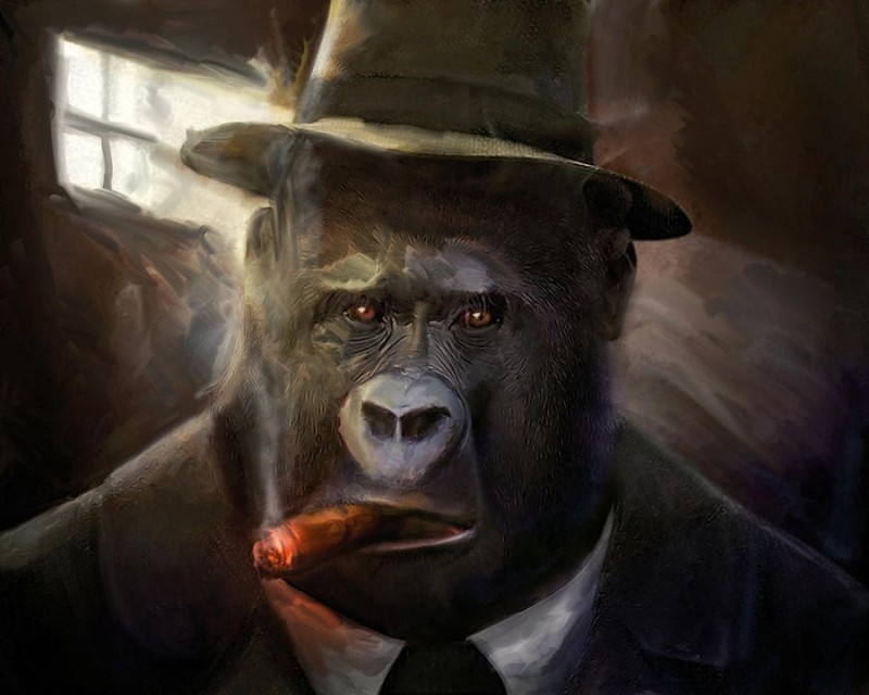 Создать мем: обезьяна горилла, горилла в костюме, обезьяна с сигарой