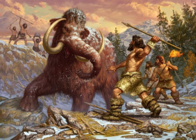 Создать мем: охота на мамонтов кроманьонцев, охота неандертальцев на мамонтов, охотники на мамонтов