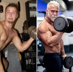 Create meme: pavel ladziak to rocking, the old man bodybuilder with dumbbells, Paul Lazic pawel ladziak