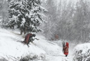 Create meme: landscape snow, horror fantasy, Jakub rozalski is a werewolf