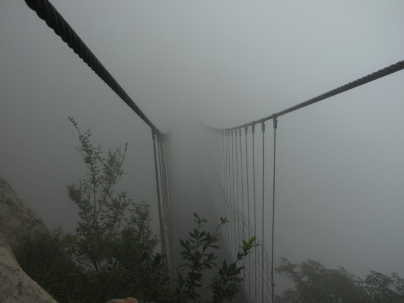 Создать мем: интерьер, сильный туман, мост через реку