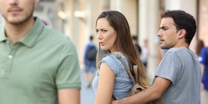 Create meme: female infidelity, distracted boyfriend, a frame from the video