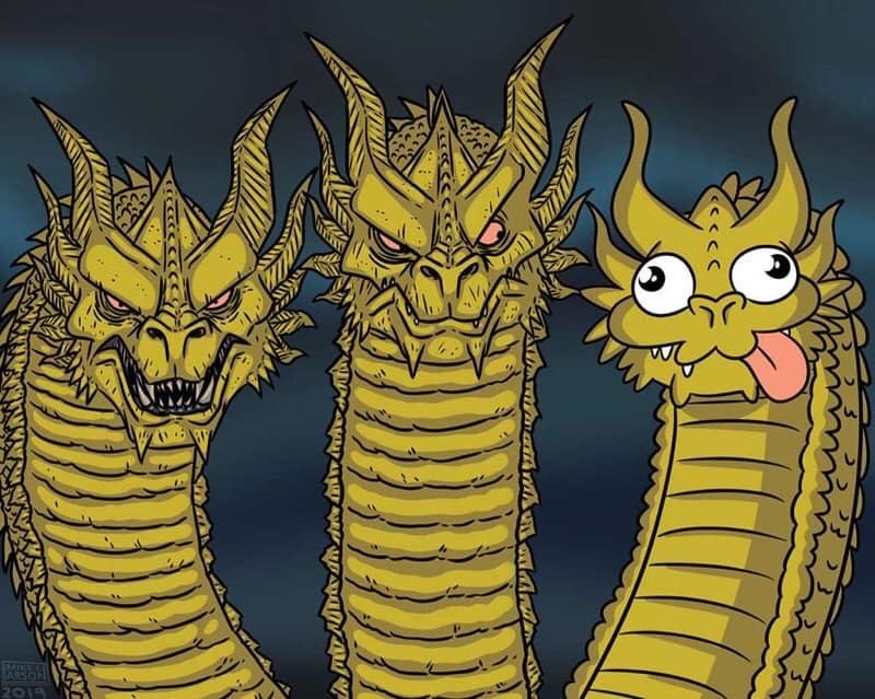Create meme: king gidora three heads, the three heads of the dragon meme, three - headed dragon