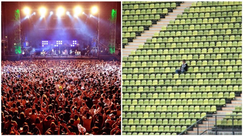 Create meme: a full hall of spectators at the concert, stadium stands, concert 