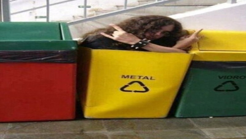 Create meme: metalhead in the trash, dumpster , people 