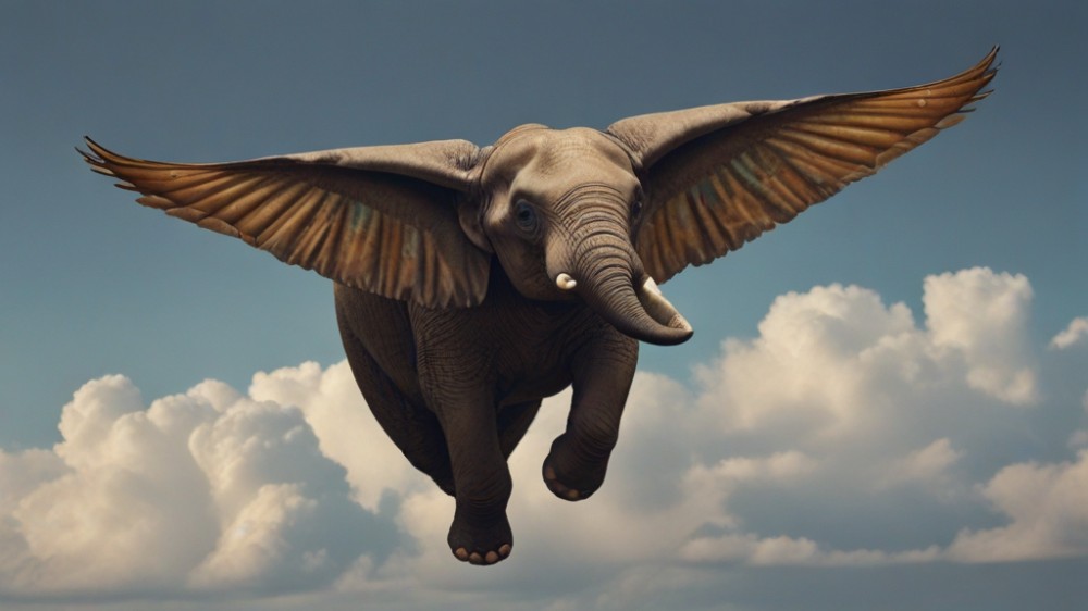 Create meme: elephant with wings, flying elephants, Dumbo the flying elephant