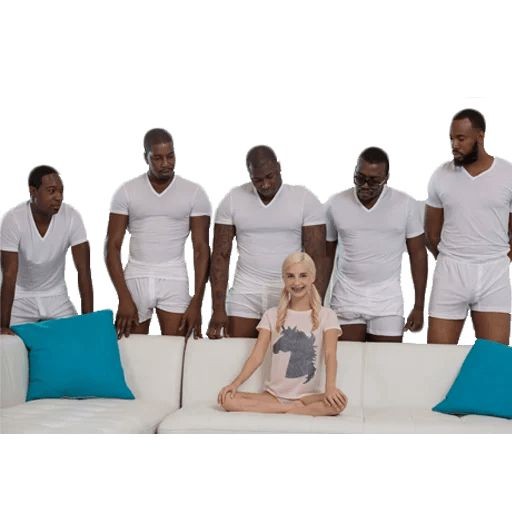 Create meme: Perry Piper and Five, Piper Perri and 5 blacks, Blacks and a white woman on the couch