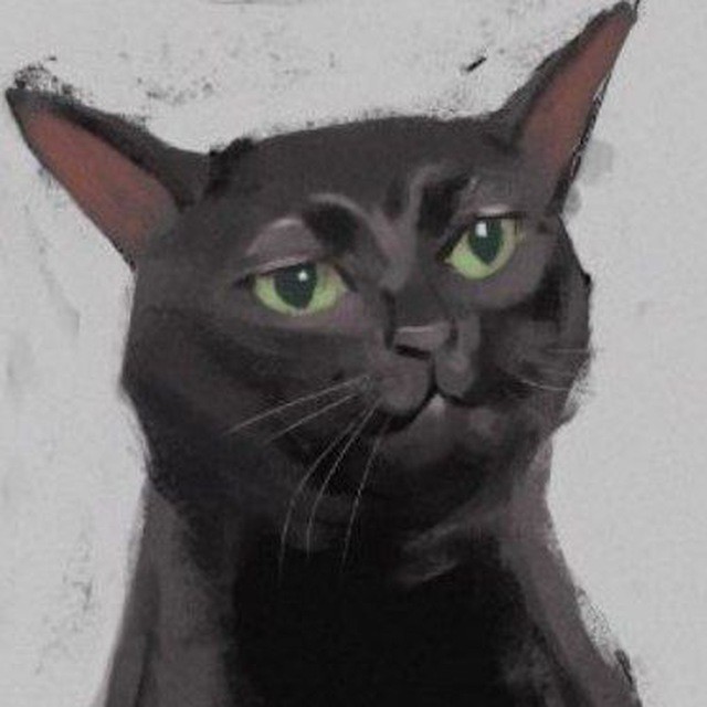 Создать мем: кошачий арт, кот картина, черный кот