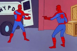 Создать мем: человек паук мемы, три человека паука мем, 3 человека паука мем