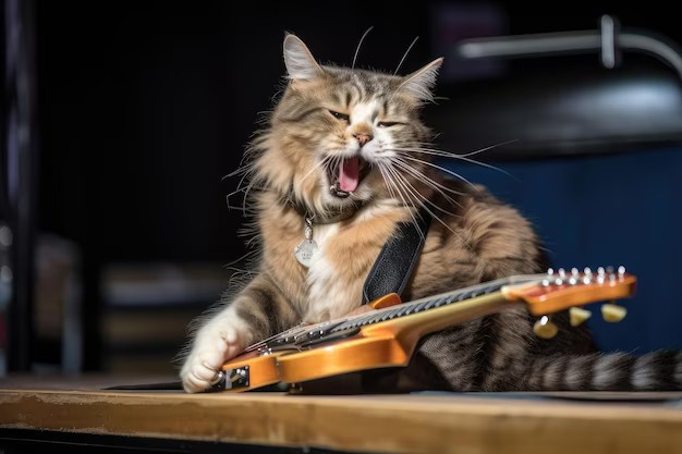Create meme: cat sings , a cat with a guitar, cat with guitar