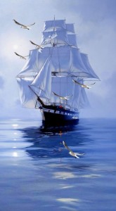 Создать мем: парусник живопись, море парусник, картина корабль в море