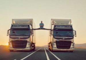 Create meme: the splits between trucks, van damme volvo trucks, Jean Claude van Damme advertising Volvo