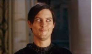 Create meme: Peter Parker Tobey Maguire, Tobey Maguire meme, Tobey Maguire meme smile