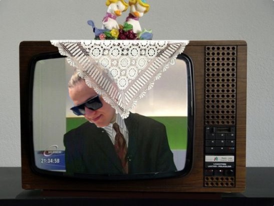 Create meme: TV , an old TV with a napkin, napkin on the TV