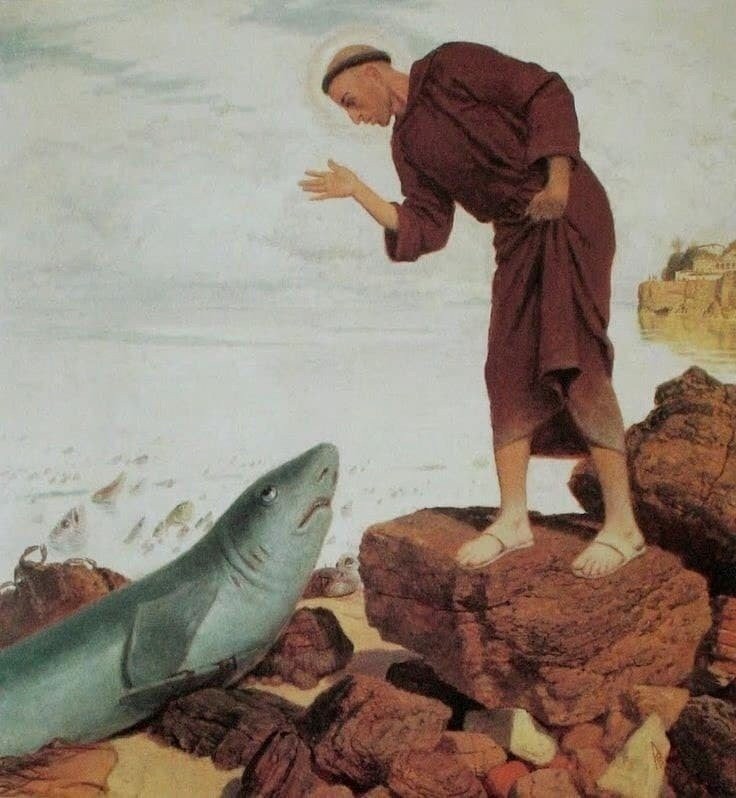 Создать мем: иллюстрация, святой антоний падуанский проповедует рыбам, антоний падуанский проповедует рыбам