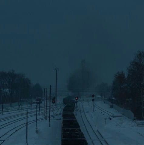 Create meme: the landscape is gloomy, russian winter dark aesthetic, railroad 