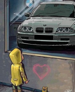 Создать мем: мальчик у витрины с машиной ауди, мерс и бмв братья, арт для вашего авто