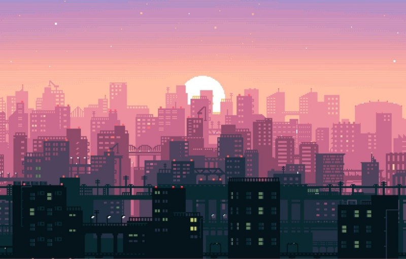 Create meme: pixel city, pixel landscape, pixel background
