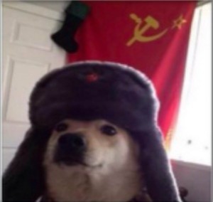 Создать мем: doge, dog, собака коммунист в шапке