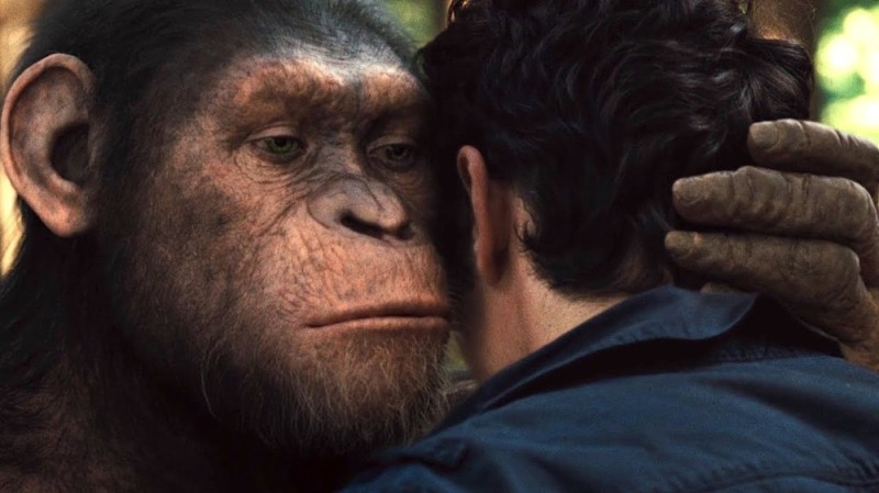 Create meme: monkey whispers in my ear meme, planet of the apes meme, rise of the planet of the apes 2011 