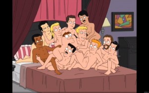 Create meme: family guy gay on the bed, family guy Gangbang, Peter Griffin and gay