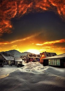 Создать мем: sunrise, beautiful sunset, winter wonderland