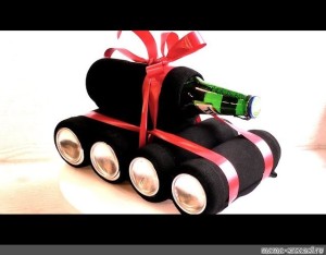 Create meme: tank of products, a tank made of socks is small, gift tank of beer