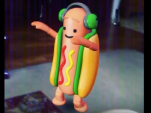 Создать мем: танцующий хот дог, dancing hot dog, hot dog snapchat