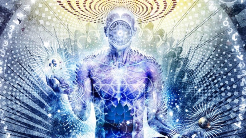 Create meme: the man's energy, the human mind, esoteric background