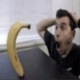 Create meme: the guy is surprised by a banana, a man is surprised by a banana, banana is funny
