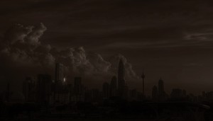 Create meme: dead city background, city sky BW, city