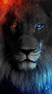 Создать мем: лев с голубыми глазами, лев на телефон, черный лев с красными глазами