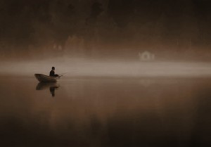 Create meme: fisherman in the fog, fog, fishermen in the fog dawn