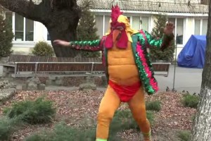 Create meme: teenage mutant ninja turtles three animators, hovan in the cock costume, suit cock