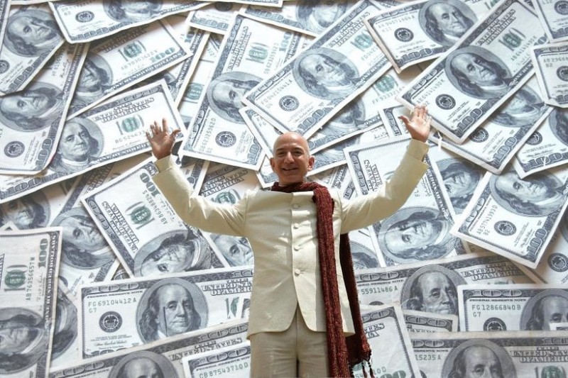 Create meme: Jeff bezos with money, a rich man , money 