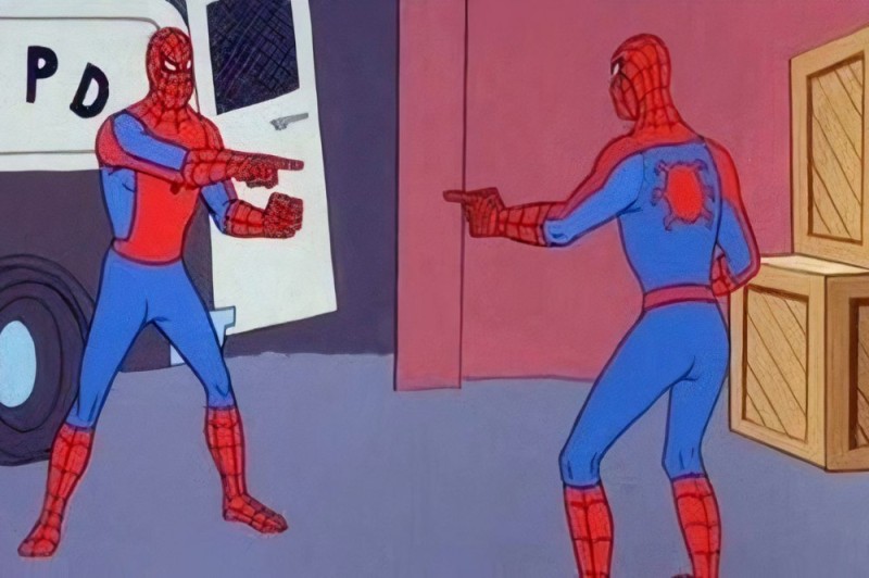 Создать мем: 2 человека паука мем, два человека паука, мем человек паук