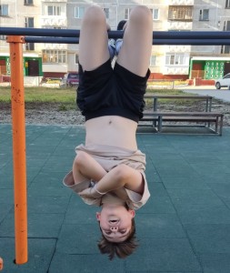 Create meme: handstand, hanging on the bar, upside down