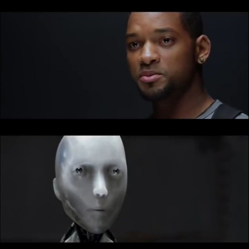 Create meme: unless the robot can write a Symphony, you're just a robot, an imitation of life, I'm a robot Will Smith