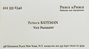 Создать мем: визитка, pierce and pierce patrick bateman, patrick bateman business card