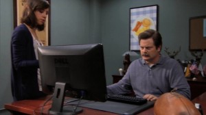 Создать мем: computer gif, рон свонсон круглый стол гиф, ron swanson throws out computer