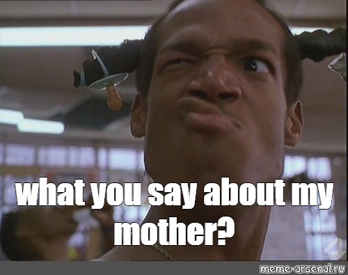 Meme: "what you say about my mother? 