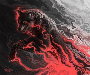 Create meme: wolf art, wolf demon art, black flame wolf