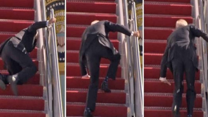 Create meme: Biden on the ramp, Donald trump , the stairs