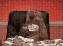 Create meme: A macaque with money, baboon in the office, money 