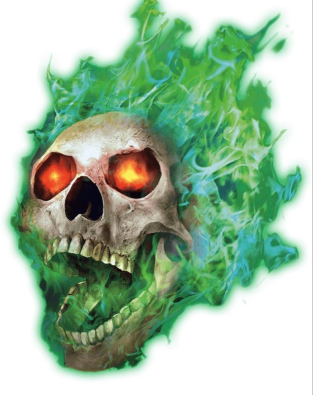 Создать мем: огненный череп, зеленый череп, нежить