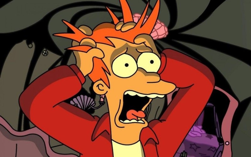 Create meme: futurama panic, max Frye, fry in a panic 