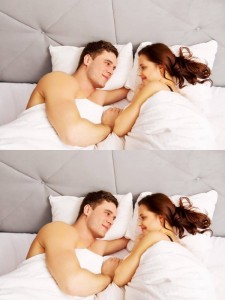 Создать мем: счастливая пара в кровати, мужчина и женщина в постели, молодая пара в постели